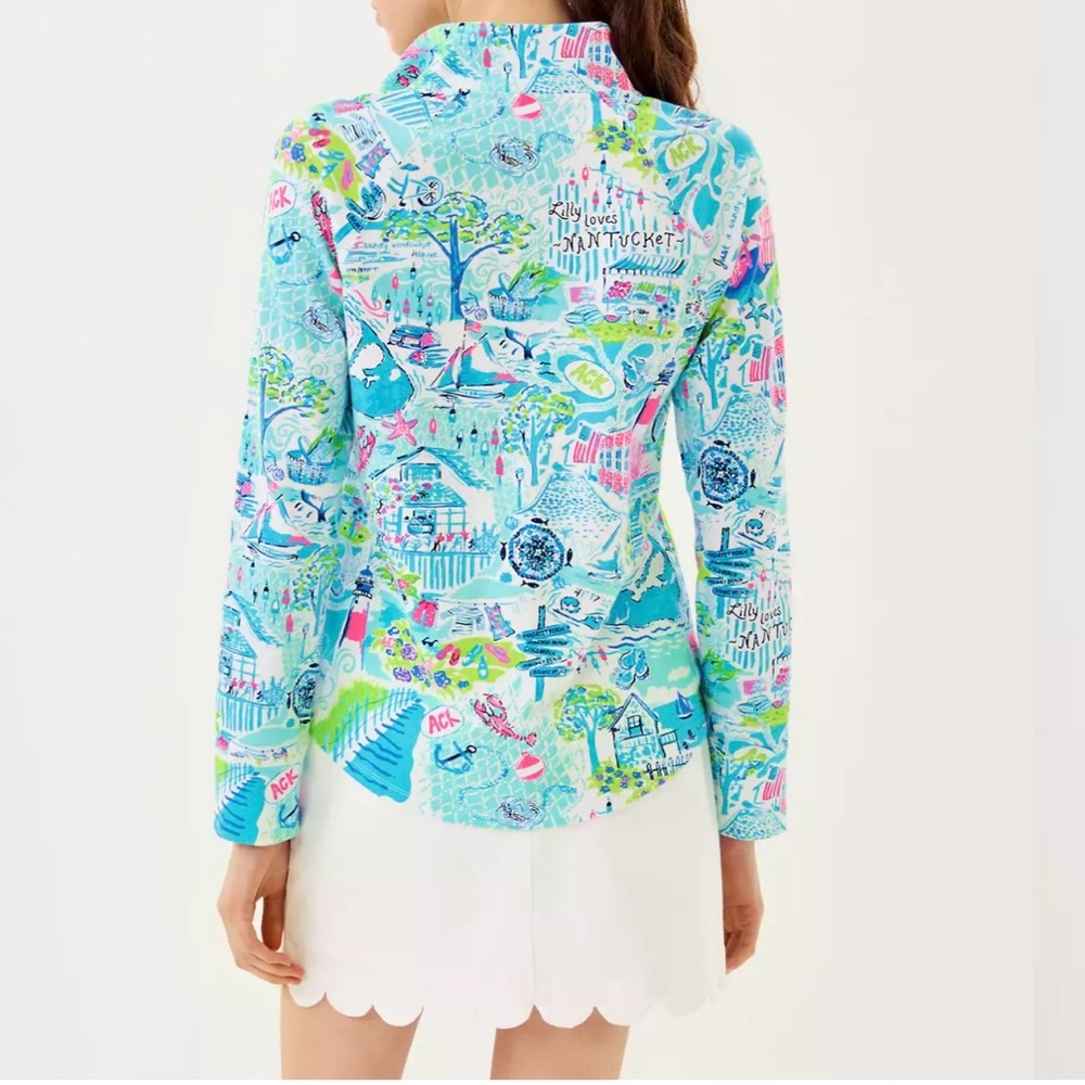 New Lilly Pulitzer UPF 50+ Skipper Popover Whisper Blue Lilly Loves Nantucket M - Picture 3 of 5